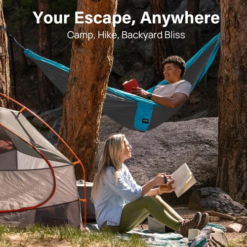 Miniatura 7 de Kootek Hamaca de campamento, hamacas portátiles con correas para árboles y bolsa de transporte adjunta, equipo esencial de campamento, perfecto