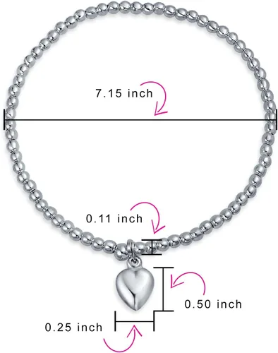 Miniatura 3 de Personalized Plain Simple Engravable Monogram Alphabet A-Z Initial Dainty Heart Tag Charm 3MM Ball Bead Stretch Bracelet For Women For Teen .925