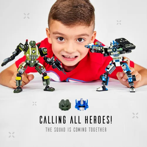 Miniatura 4 de JITTERYGIT Conjunto de juguetes de regalo con mech de robot del ejército, helicóptero militar creativo STEM, kit de bloques de construcción