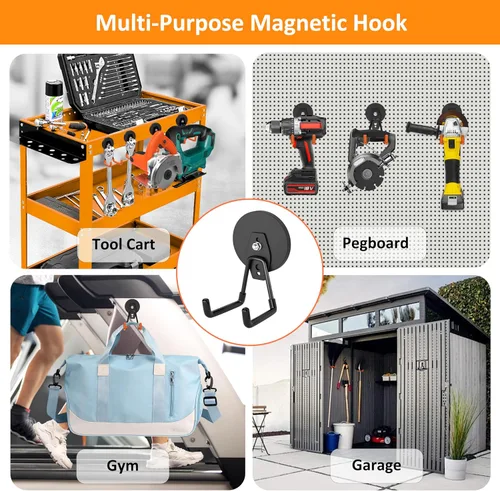 Miniatura 4 de ENUODA Ganchos magnéticos fuertes resistentes, paquete de 2 ganchos de garaje, ganchos magnéticos resistentes para colgar herramientas de patio