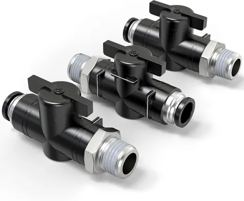 Miniatura 10 de TAILONZ PNEUMATIC BVU-1/4 OD válvula de bola de control de flujo de aire válvula de empuje para conectar el accesorio (paquete de 5)