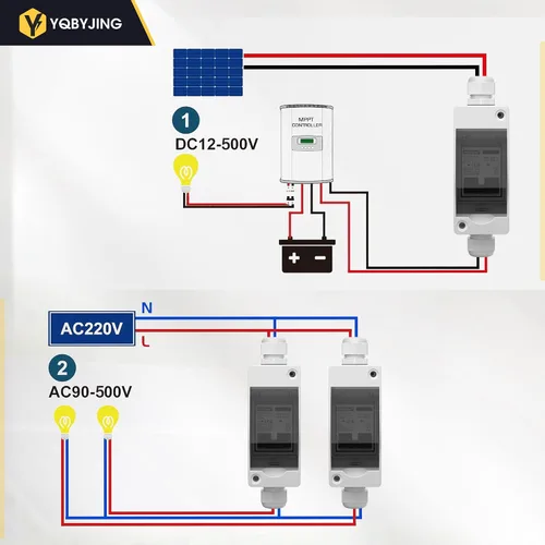 Miniatura 4 de Interruptor de desconexión de panel solar CC 20 Amp AC Caja de interruptor de circuito en miniatura 500V 2 polos con caja IP65 impermeable a prueba