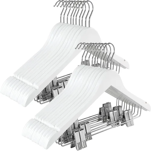 Miniatura 8 de TOPIA HANGER Perchas de madera para trajes con clips de metal ajustables (paquete de 10), perchas de ropa de madera maciza, gancho giratorio