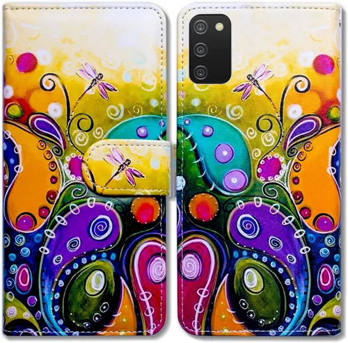 Miniatura 15 de Bcov Funda para Galaxy A03S, diseño de mariposas azules, flores, rosa, de cuero, con tapa para teléfono, con ranura para tarjetas, soporte