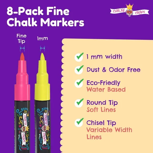 Miniatura 2 de Chalky Crown - Marcadores de tiza líquida para pizarras Rotuladores de borrado en seco Marcadores de tiza para pizarras, ventanas, pintarrones