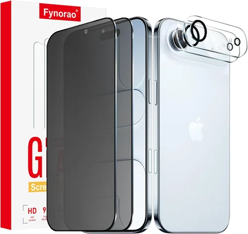 Miniatura 25 de Paquete de 2+2 protectores de pantalla de vidrio mate de privacidad y protector de lente de cámara para iPhone 15, película de vidrio templado mate