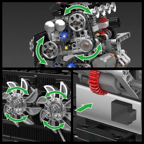 Miniatura 4 de Mould King 10234 VTEC Kit de construcción de modelo de motor, más de 772 piezas, proyecto de montaje mecánico tipo V con pistón sincronizado