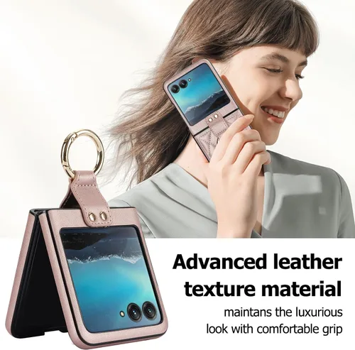Miniatura 4 de Funda para Motorola Razr+ con anillo, cubierta trasera de cuero de primera calidad, antiarañazos, a prueba de golpes, para Motorola Razr+ Plus 2023