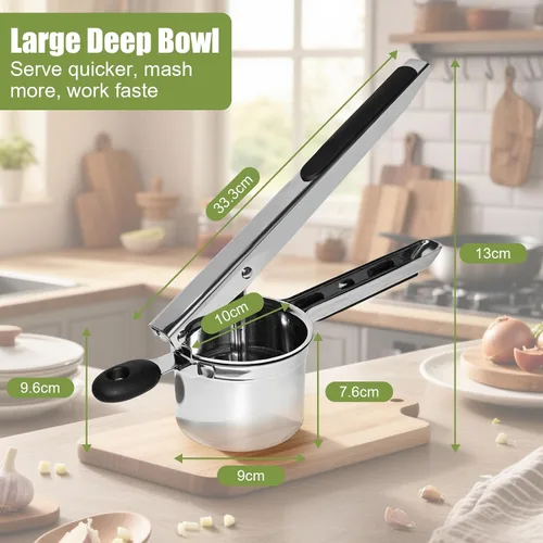 Miniatura 4 de Ricer grande de 15 onzas para puré de papas, disco fijo de acero inoxidable para puré de papas, fácil de limpiar y apto para lavavajillas, adecuado