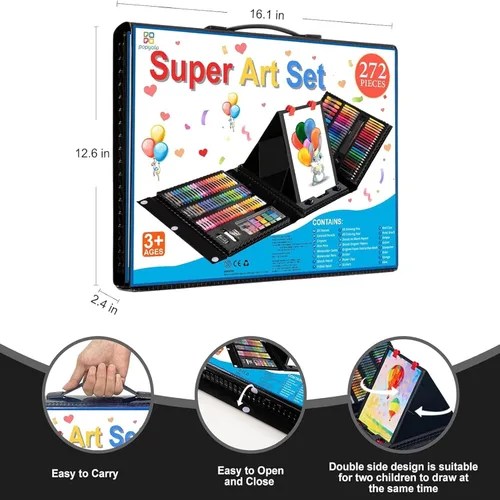 Miniatura 8 de Suministros de arte, paquete de 272 juegos de arte para niñas, niños, adolescentes, artistas, caja de arte de regalo de lujo con caballete triple
