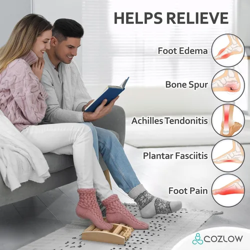 Miniatura 6 de COZLOW - Masajeador de pies para aliviar la fascitis plantar - Rodillo de masaje de madera con diseño en forma de arco - Alivio del dolor de pies