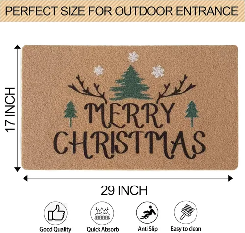 Miniatura 2 de FGSS Felpudo de bienvenida de Navidad, tapete de fibra de coco, antideslizante, tapete para puerta delantera, temporada de invierno, Navidad