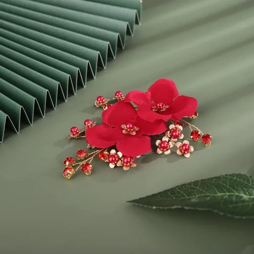 Miniatura 6 de Pinza de pelo rojo para novia, peine floral para mujer, accesorios para el cabello de boda para novia, clip para el cabello para boda, fiesta