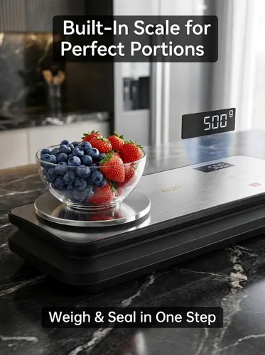 Miniatura 2 de Sellador al vacío para alimentos, potente máquina selladora al vacío de 90 kPA con báscula digital de cocina, sellador al vacío de alimentos 12 en 1