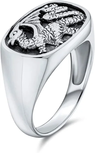 Miniatura 2 de Statement Black Onyx Gemstone Rectangle Goth Men's Viking Shield Signet Flying Winged Dragon Ring For Men Oxidized .925 Sterling Silver