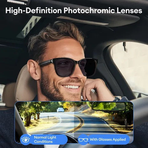 Miniatura 7 de PAXA S7Ultra - Lentes inteligentes AI con lentes fotocromáticos y traducción de 144 idiomas, lentes de sol polarizados Bluetooth 6.0 con altavoz