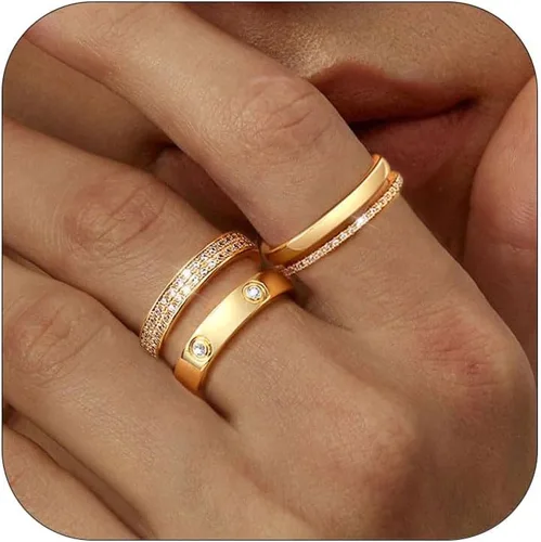 TOSGMY Anillos de oro y plata para mujer, sin deslustre, anillos apilables modernos y delicados chapados en oro de 18 quilates, con circonita