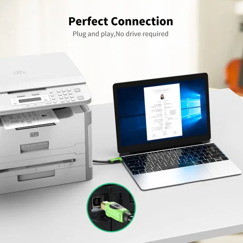 Miniatura 6 de XXONE Cable USB de 30 pies, tipo A-macho a macho B, chapado en oro para impresora/escáner