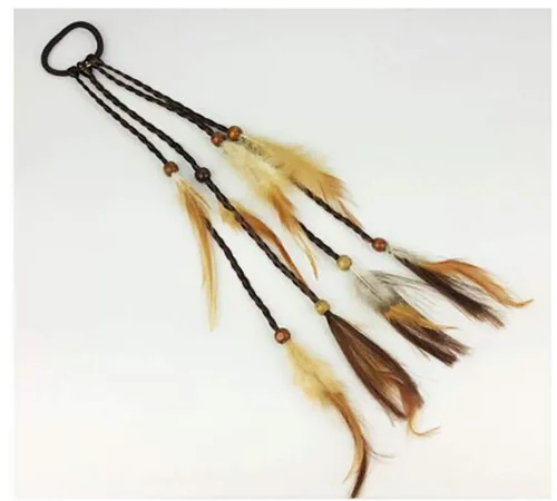 Miniatura 7 de 4 piezas de cuerda para el pelo de plumas gitanas hippies hechas a mano para mujer para cola de caballo bohemia, elásticos con plumas, diadema
