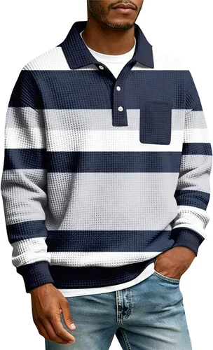 Miniatura 15 de Camisas de manga larga con botones a cuadros para hombre, con cuello de manga larga, estilo casual, elegante, a cuadros 2- amarillo