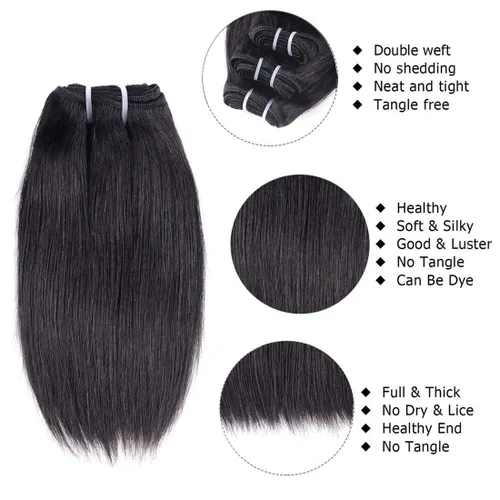 Miniatura 4 de Liang Dian Paquetes de cabello humano corto de 8 pulgadas color natural 4 paquetes 12A cabello virgen brasileño 100% cabello humano liso sin