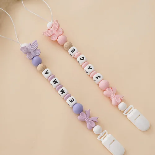 Miniatura 5 de Clip personalizado para chupete con nombre, soporte para chupete personalizado con nombre, juegos de regalo para bebés recién nacidos (mariposa)