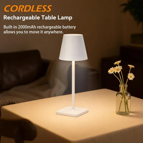 Miniatura 2 de Paquete de 2 lámparas de mesa inalámbricas recargables, funciona con pilas, lámpara LED táctil regulable con 3 temperaturas de color, lámpara