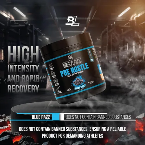 Miniatura 2 de BLACKLABEL Supplements PRE Hustle V3 Polvo de preentrenamiento – Certificado NSF para deporte – Energía, fuerza y resistencia – Blue Razz