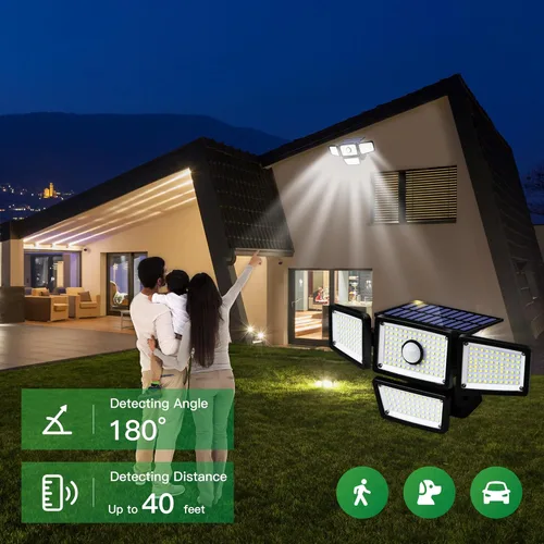 Miniatura 6 de Lámpara Solar con Sensor de 4 Cabezales, Luces Exteriores con Sensor de Movimiento 3000LM, 283 LED, 6500 K, Sensor de Movimiento, IP65 Impermeable