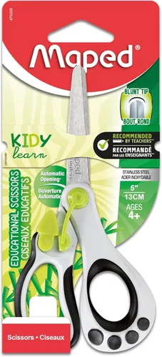 Maped Helix USA Koopy - Tijeras educativas asistidas por resorte, para niños, 5 pulgadas, punta roma, uso diestro (470249US), color negro y blanco