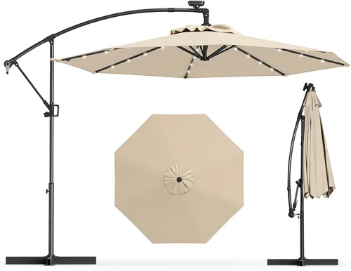 Tangkula Sombrilla solar de patio de 10 pies, sombrilla voladiza para exteriores con rotación de 360 grados, poste de aluminio, fácil ajuste de