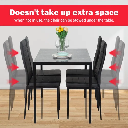 Miniatura 6 de Juego de mesa y sillas de comedor PayLessHere, moderna mesa rectangular de mármol con tapa y 4 sillas de cuero PU para comedor y cocina, mármol negro