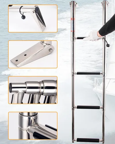 Miniatura 6 de Escalera telescópica para barco de 4 escalones, acero inoxidable 316 de grado marino, capacidad de 900 libras, peldaños antideslizantes y pasamanos