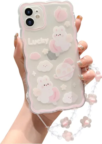Miniatura 9 de Compatible con iPhone 11 Funda Lindo Dibujos Animados Pequeño Oso Conejo con Lindo Diseño de Cadena para Mujeres Niñas Estético Kawaii Funda Delgada