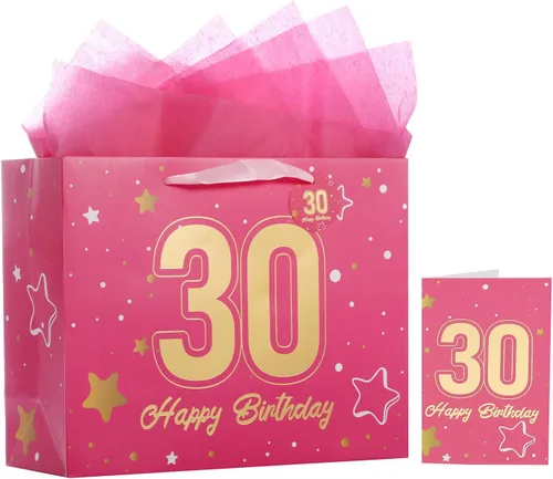 Miniatura 36 de Powbrace Bolsa de regalo de cumpleaños negra con papel de seda y tarjeta de felicitación, 13 x 10.2 x 4.9 pies, mediana