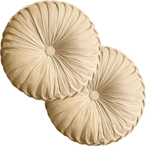 Miniatura 8 de Teieas Almohada redonda de terciopelo para decoración del hogar, cojín redondo plisado para sofá, silla, cama, automóvil, verde esmeralda