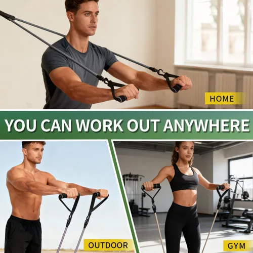 Miniatura 5 de WHATAFIT Juego de bandas de resistencia con asas, bandas de ejercicio para gimnasio en casa, equipo de entrenamiento de fuerza, incluye anclaje