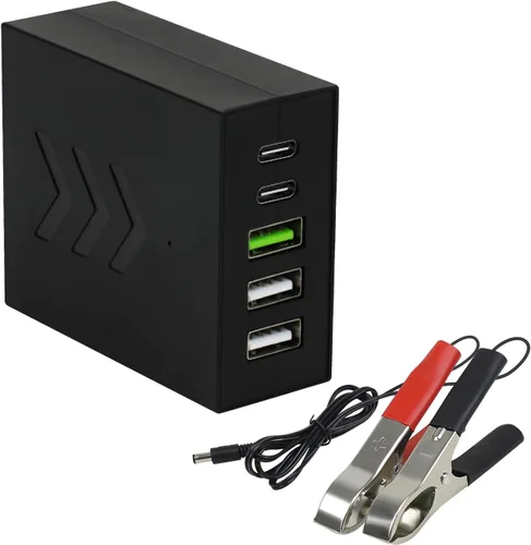 LeMotech Convertidor CC 8-30V a 5V/9V/12V USB Step Down Convertidor Adaptador de corriente multipuerto con cargador de clip de batería portátil para