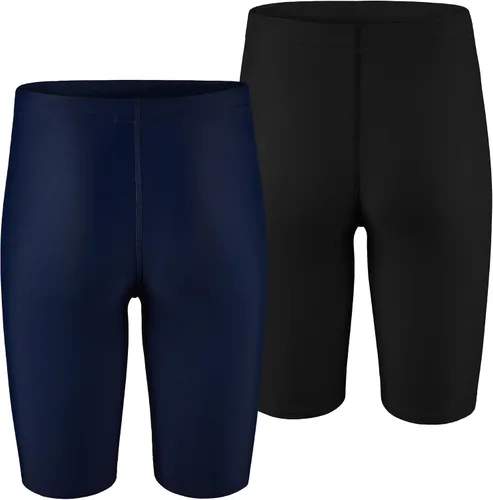 Miniatura 3 de LEAO Traje de baño para niños y jóvenes, color liso, con protección solar UPF 50+, secado rápido, pantalones cortos de natación atléticos