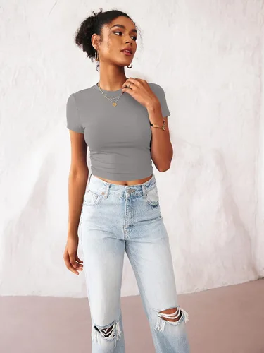 Miniatura 3 de TECREW Camiseta corta de verano para mujer, de manga corta, estilo casual, básica, cuello redondo, ajustada