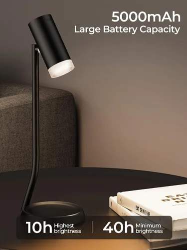 Miniatura 3 de PESUTEN Lámparas de mesa inalámbricas, luz de mesa portátil a pilas con cabezal de ángulo ajustable magnético, lámpara recargable de 5000 mAh