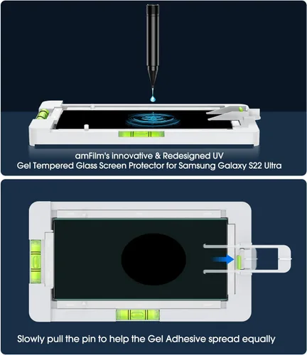 Miniatura 5 de amFilm Protector de pantalla de vidrio para Samsung Galaxy S22 Ultra, curvado 3D con tecnología de dispersión de líquidos, diseñado para lector