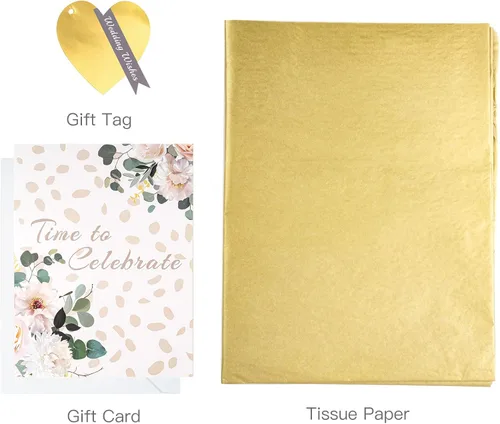 Miniatura 7 de MAYPLUSS Bolsa de regalo extra grande de 16 pulgadas con tarjeta de felicitación y papel de seda para boda, cumpleaños, diseño floral dorado