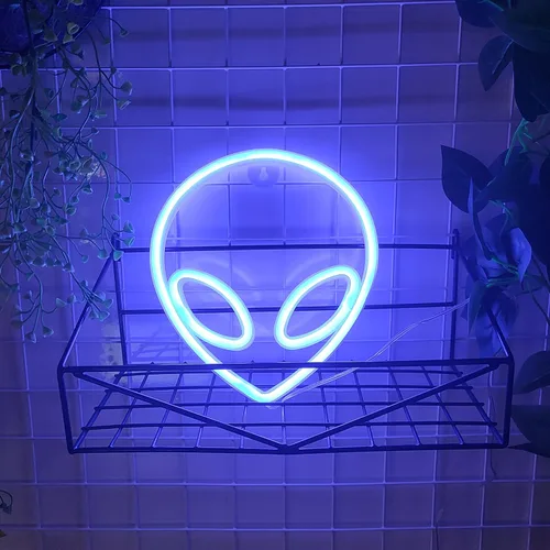 Miniatura 3 de JYWJ Luz de neón alienígena, USB o 3 pilas AA, decoración de pared de escritorio LED, varias fiestas, decoración de locales comerciales (azul)