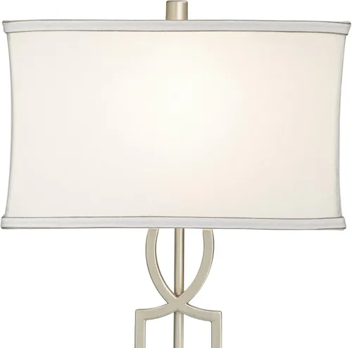 Miniatura 9 de 360 Lighting Evan - Juego de 2 lámparas de mesa modernas de 28 1/2 pulgadas de alto con puerto de carga USB, níquel cepillado, plateado, blanco