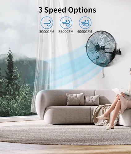 Miniatura 4 de BEESTAR Ventilador de pared de alta velocidad de 18 pulgadas, ventilador industrial con ventilación comercial de 3 velocidades, fácil operación e