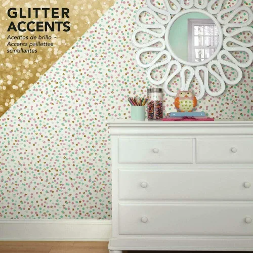 Miniatura 3 de RoomMates RMK3504WP Papel tapiz de confeti rosa y azul con purpurina