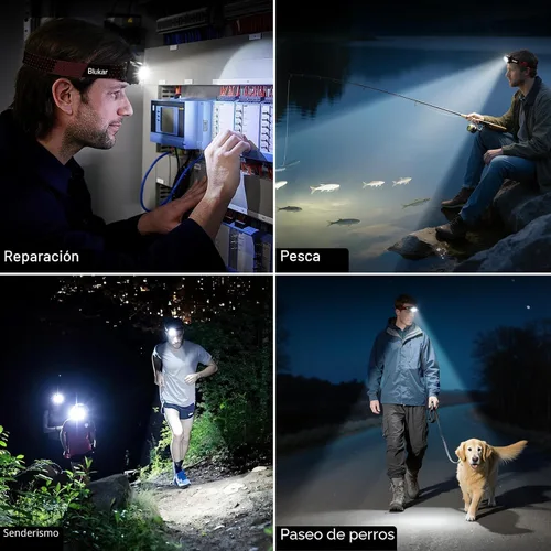 Miniatura 9 de Blukar Linterna frontal LED recargable, 2000L faro súper brillante con sensor de movimiento - Brillo regulable, 8 modos, foco y luz de inundación