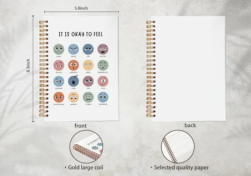 Miniatura 5 de It is Okay to Feel Mental Health Feelings and Emotions Chart - Cuaderno de espiral rayado de 8.3 x 5.5 pulgadas, cuaderno de tapa dura con rayas