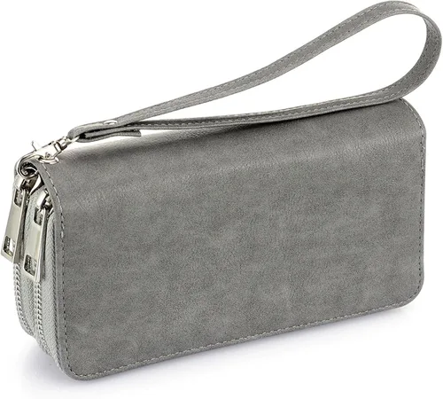 Miniatura 8 de Cartera de doble cierre para mujer, con correa de mano, para tarjetas, dinero en efectivo, monedas, celular
